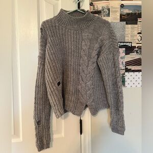 fab'rik Gray Cowl Neck Sweater with Cable Knit